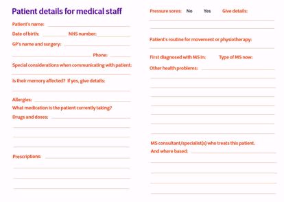 My info for hospital staff