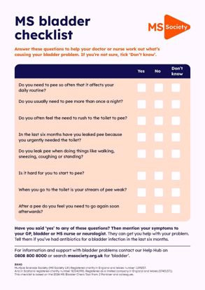 MS bladder checklist
